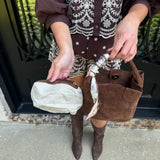 Mini Suede Bucket Bag in Brown