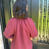 Glenda Puff Sleeve Top in Burgundy