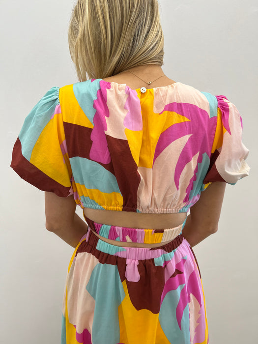 Palmera Crop Top & Skirt Set Pastel Tropical