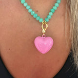 Beaded Jade Necklace with Pink Heart Charm