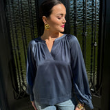 Sabrina V-Neck Blouse in Deep Navy