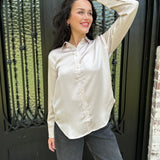 Spanx Better Than Silk Button Down Shirt in Birch