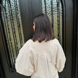 Brooks Batwing Seersucker Button Up Top in Almond