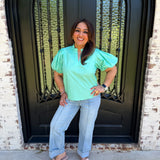 Tammy Puff Sleeve V Neck In Mint