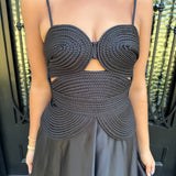 Wilhamina Braided Detail Midi Dress in Black