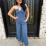 Blaine Brushed Pleated Jumpsuit in Indigo
