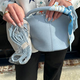 Mini Leather Bucket Bag in Blue