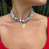 Scarf Necklace in Black with Gold Elephant Charm Pendant