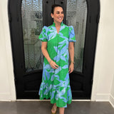 Cline Green & Blue Midi Dress