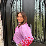 Soutache Contrast Detail Puff Sleeve Blouse