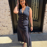 Kate Knit Button Top & Pleated Chiffon Midi Skirt Set