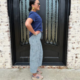 Grommet Waist Striped Wide Leg Jeans