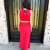 Blare Brushed Pleated Cut Out Dress in Red