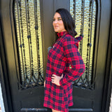 Plaid Mini Dress with Back Tie in Red