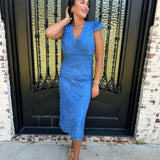 Daisy Lace Midi Dress in Cornelia Blue