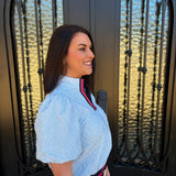 Anne Michael Stripe Accent V-Neck Textured Top