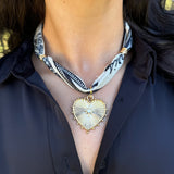 Scarf Necklace with Large Texture Studded Heart w/ Star inside Pendant