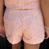 Danielle Embroidered Pink Gingham Set