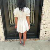 Karlie Solid Poplin Ruffle Neck Pleated Dress