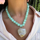 Green Necklace with Natural Marble Heart Pendant