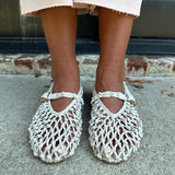 Dolce Vita Clair Woven Mary Jane Ballet Leather Flats in Ivory