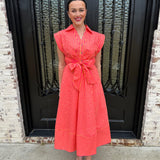 Maryanne Tie Midi Dress in Hot Pink