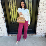 Top Handle Leather Purse with Gold Buckles in Camel