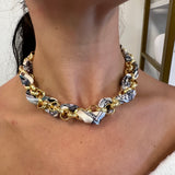 Scarf Necklace with Intertwined Gold chain in Cream