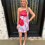 The Dawson Scarf Neck Dress in Lilac Red