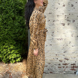 Button Down Tiered Dress in Leopard Print