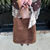 Mini Suede Bucket Bag in Brown