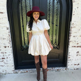 Ruthie Bubble Hem Shirt Dress in Eggshell