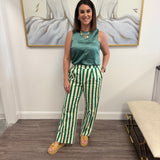 Striped Wide Leg Pant in Green and Ivory