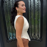 Asymmetrical Button Detail Top in Cream