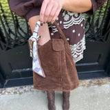 Mini Suede Bucket Bag in Brown