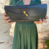 Andi Crocodile Long Clutch in Black