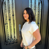 Ridge Short Sleeve Sweater in Cream