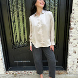 Spanx Better Than Silk Button Down Shirt in Birch