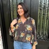 Thrive Floral Top in Chocolate