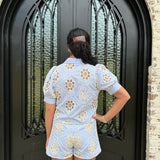 Posh Embroidery & Stripes Set in Blue