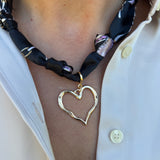 Scarf Necklace with Open Heart in Black