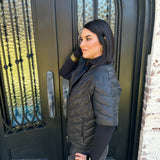 Anorak Quilted Chevron Short Sleeve Jacket in Black