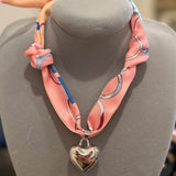 Scarf Necklace with Silver Chunky Heart