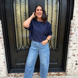 Helenor Whipstitch Top in Navy