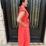 Maryanne Tie Midi Dress in Hot Pink