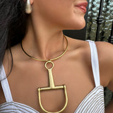 Gold Cuff Necklace with Oversized Stirrup Pendant
