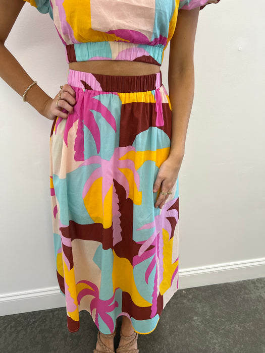 Palmera Crop Top & Skirt Set Pastel Tropical