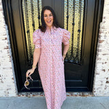 Tabitha Floral Print Mock Neck Button Down Maxi in Pink