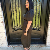 Tania Rhinestone Stud Midi Dress in Black