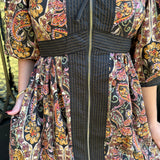 Rena Paisley Print Zip Up Dress in Black